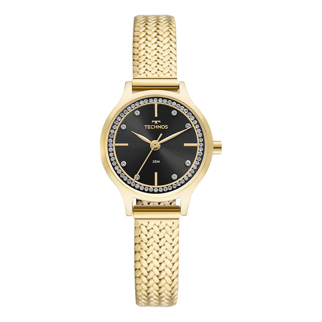 Relógio Technos Feminino Mini Dourado - Gl32ah/1e Bisel Preto Relógio Technos Feminino Mini Dourado - Gl32ah/1e Bisel Preto
