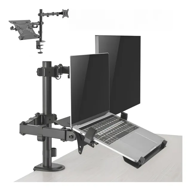 Soporte Brazo Doble Para Monitor Notebook Escritorio Negro