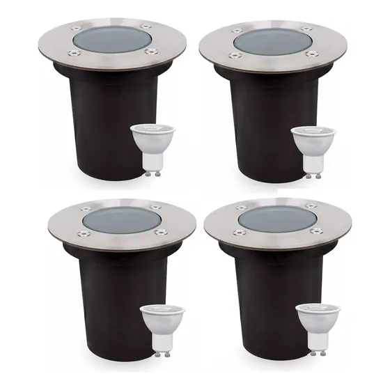 Aplique Empotrable Piso Acero Exterior + Dicro Led Pack X 4