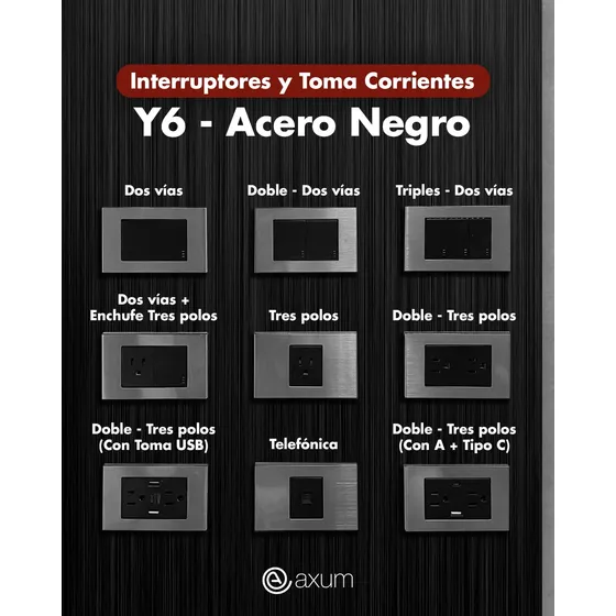 Toma Corriente Doble-interruptor-usb-conector- Acero-negro