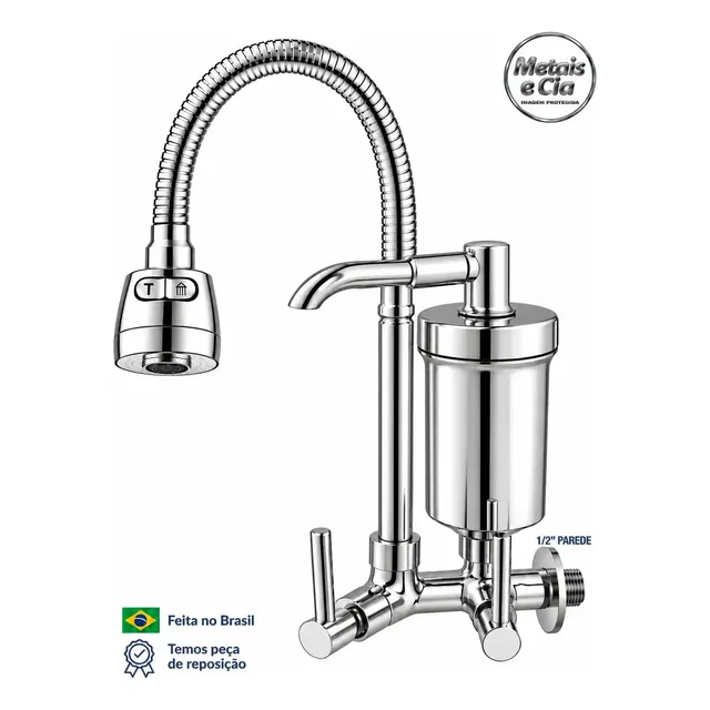 Torneira Com Filtro Gourmet Flexível Cozinha Parede