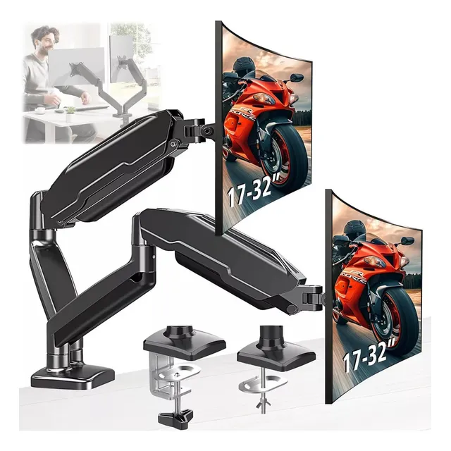 Soporte Monitor Brazo Doble Para 22-32inajustable Ergonomico altura neumática, brazos de monitor para 2 monitores,  soporte de montaje en escritorio, altura neumática, VESA máxima 100 x 100