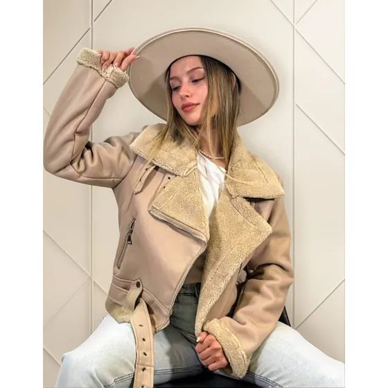 Campera Gamulan De Eco Cuero Corderito Importado Dama Dina 
