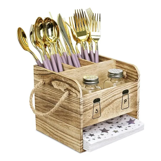 Ikee Design Wooden Utensil Caddy Con Manijas, Incluye Pimien
