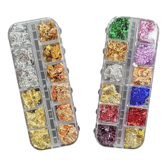 Kit X2 Cajas Laminas Metalizadas Escamas Foil Resina Uñas