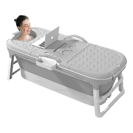 Banheira Ofurô Dobrável Portátil Adulto 117 Cm Suporte Vg+ Cor Cinza