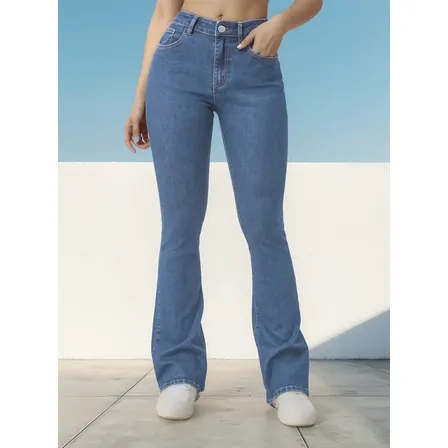 Calça Jeans Feminina Flare Cós Alto Hot Pants Levanta Bumbum