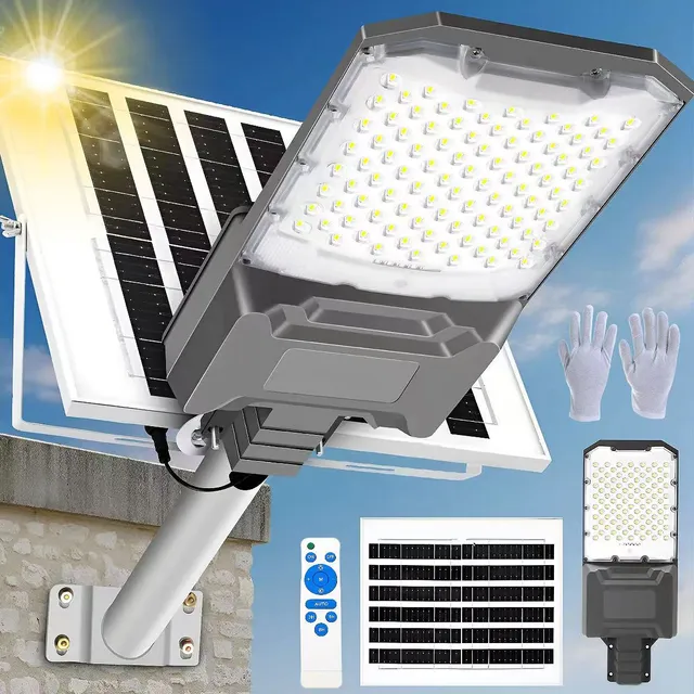 Gleora 7000w Lámpara Led Solar Luminaria Suburbana Alumbrado, Led De Alta Potencia , Panel Solar Grande, Sensor De Luz, Ip67, 80000mah, Modos De Temporizador, Foco Solar Para Calles, Jardines Y Patios