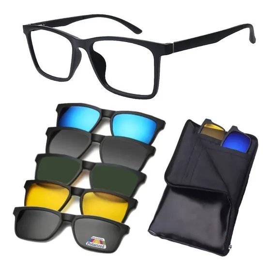 Clip On Óculos De Sol Com Armação De Grau 6 Em 1 Preto Fosco Cor Cinza-escuro Armação PRETO 9810 54-18-145 Lente Cinza Desenho Ocean
