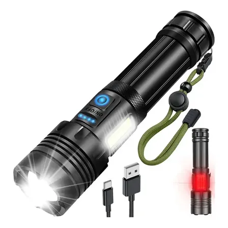 Linterna Táctica LED Recargable Róhe 120000 lm Negra USB-C 7 Modos IPX6