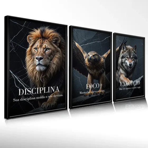 Quadro Decorativo Animal Frases Motivação Sucesso Hd Sala Escritório Quarto, Etacart, Com Moldura, Médio 98x52