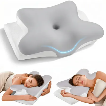 Travesseiro Cervical Ortopédico Ergonômico Látex Antironco Cinza