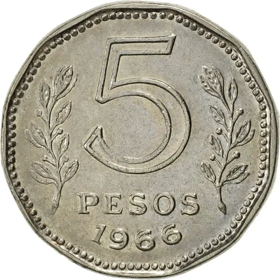Argentina 5 Pesos 1966 - Fragata - Sin Circular - Km#59