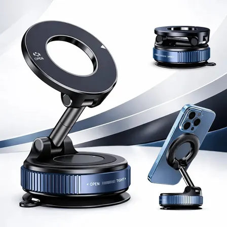 Suporte Magnético Ventosa De Silicone A Vácuo Dobrável Rotativo 360° Para Celular Uso Em Carro Casa E Trabalho - Multicontrol Preto