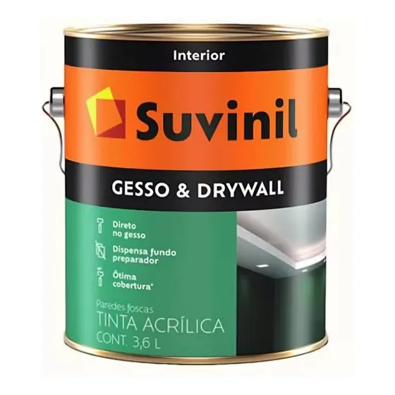 Tinta Acrilico Fosco Branco P/ Gesso E Drywall 3,6l Suvinil