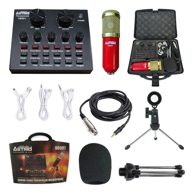 Kit Tarjeta De Sonido V8 Micrófono Condensador Mini Trípode