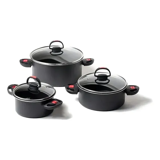 Juego De Ollas Marmicoc Set Bateria Tapa Asas Rebatibles Color Negro