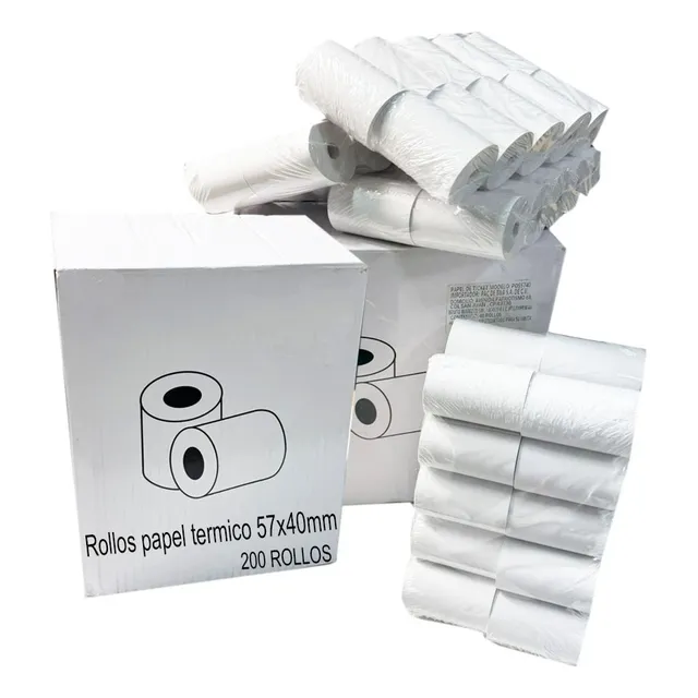 200 Rollos Térmicos 57x40mm  Para Miniprinter Portatil Caja