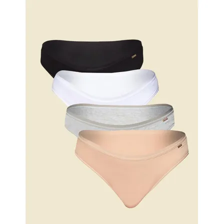 Kit 4 Calcinhas Biquíni 100% Algodão Lupo Feminino 0902 - 1 Preto + 1 Cinza + 1 Branco + 1 Natural Liso P (36 A 38)