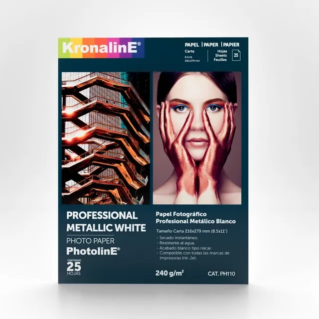 25 Hojas Papel Fotografico Metallic White Kronaline Ph110