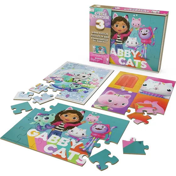 Set De 3 Puzles De Madera 24 Centímetros Gabby Dollhouse