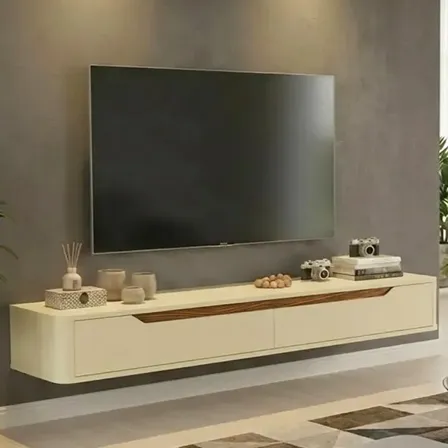 Rack Suspenso Slim Curvo 160cm Tv Até 55 Moderno Mdp/mdf - Off White Bege Ac Cedro Frj Ac