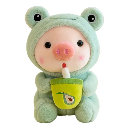Verde Regalo Cerdito De Peluche Con Capucha De Conejito 25cm