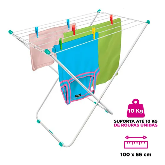 Varal De Chão Secalux Aço Branco Nápoles 79cm Dobrável