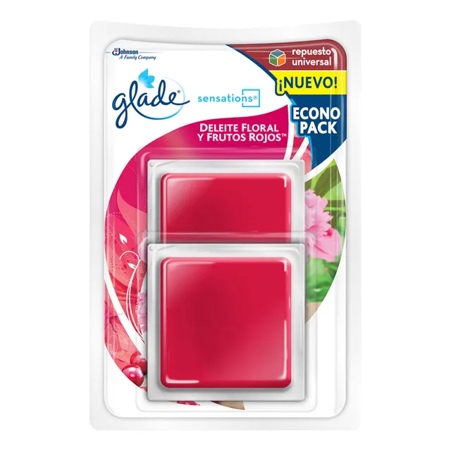 Aromatizante para Hogar Glade Sensations Aroma Deleite Floral y Frutos Rojos Fragancia Continúa Hasta 60 días 2 Repuestos de 8g