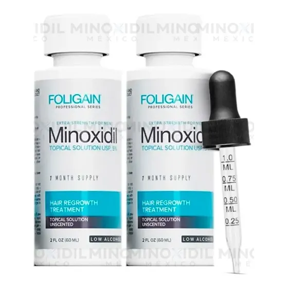 Foligain Minoxidil 5% Bajo en Alcohol, Tratamiento 2 Meses Potente Y Ultrapuro Tratamiento Para El Crecimiento Del Cabello Con 5% De Minoxidil Con Resultados Clínicamente Probados, 120ml