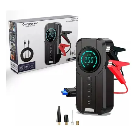 Mini Compressor de Ar Digital B&G Portátil para Carro, Moto e Bicicleta com Power Bank