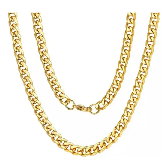 Collar Cadena Cubana Unisex Acero Inoxidable Dorado Color 7mm-60cm