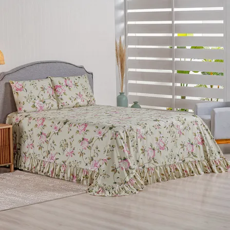 Colcha Premium Casal 3 Peças Percal 400 Fios Toque Macio