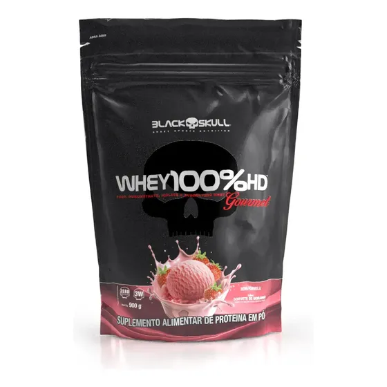 Whey 100%hd Gourmet 900g Refil Black Skull Sabor Morango