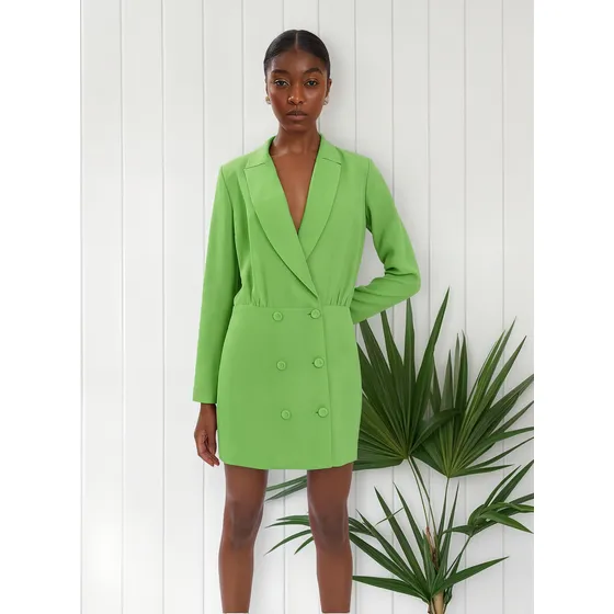 Vestido Iódice Curto Decote Transpassado Com Botão Verde