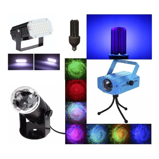 Combo Luces Fiesta Luz Negra + Flash + Laser + Lampara Doble