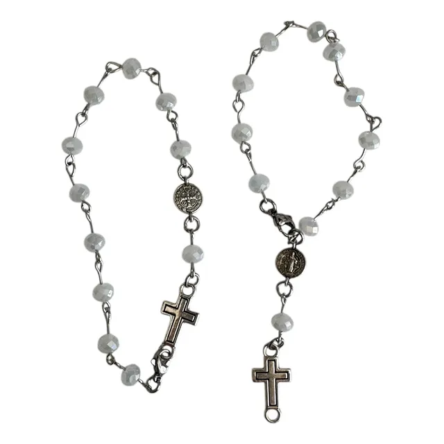 Pulsera Denario Cristal Rosario San Benito Plata Tibet