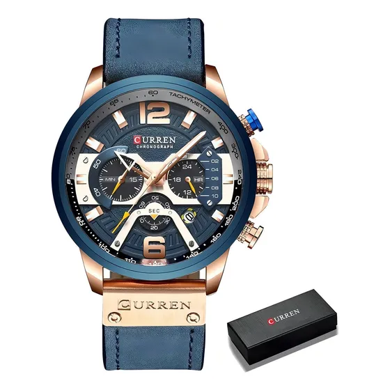 Reloj pulsera Curren 8329 con correa de cuero Color azul, Bisel azul