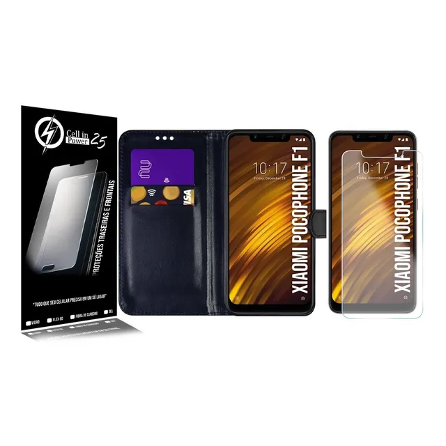 Capa Carteira + Película De Vidro P/ Xiaomi Pocophone F1 6.1