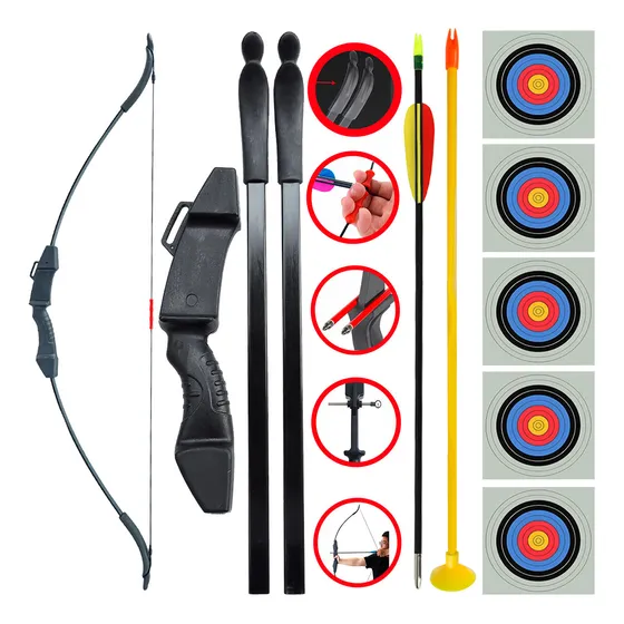 Arco Recurvo Olímpico X11 + Flechas + Alvos + Acessórios (x) Preto Ambidestro
