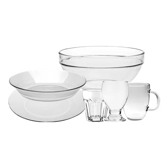Set Vajilla Vidrio Completo 37 Piezas Platos Vasos Rigolleau