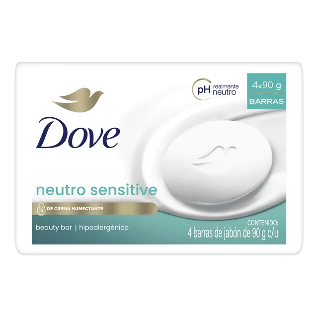 Dove Jabón en Barra Neutro Sensitive para el cuidado de la piel sensible sin fragancia 4 barras de 90 g