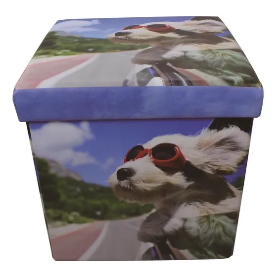 Puff Baul Infantil Cubo Plegable - 38x38x38 Diseño Dog 7793