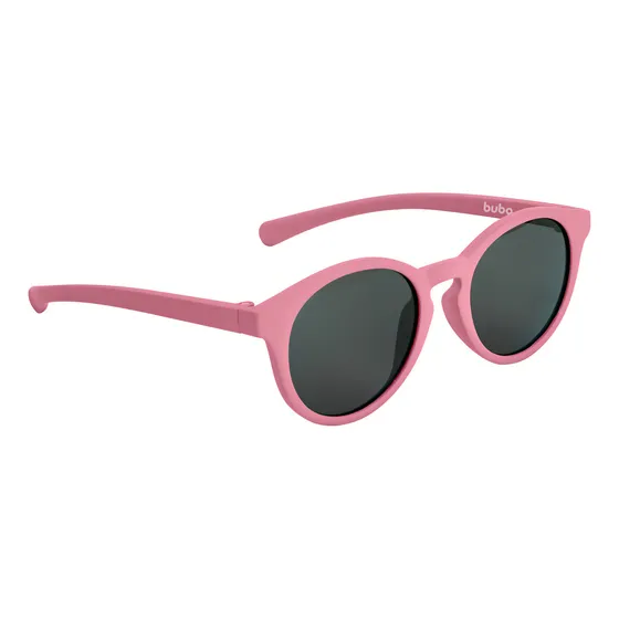 Óculos Oval De Sol Bebê Flexível Proteção Uva/uvb Lenço Buba Armação Rosa Haste Rosa Lente Preto