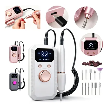 Lixadeira Elétrica De Unhas Recarregável Tela Led Manicure Branco 127/220v