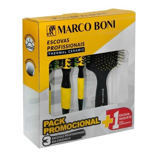 Kit Profissional 3 Escovas Cerâmica P/m/g Raquete Marcoboni Amarelo Kit Profissional 3 Escovas Cerâmica P/m/g Raquete Marcoboni Amarelo