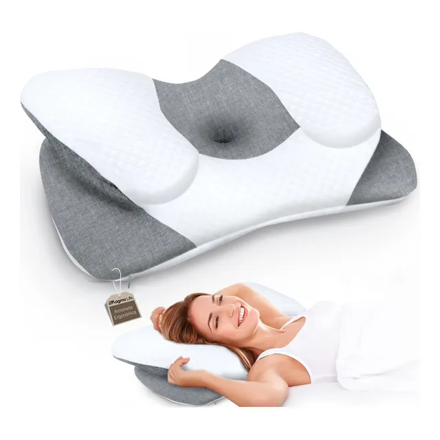 Almohada Cervical Ortopédica de Memory Foam Color Blanco Magma Life Ergonómica y Antidolor Ideal para Dormir de Lado, Espalda y Boca Abajo