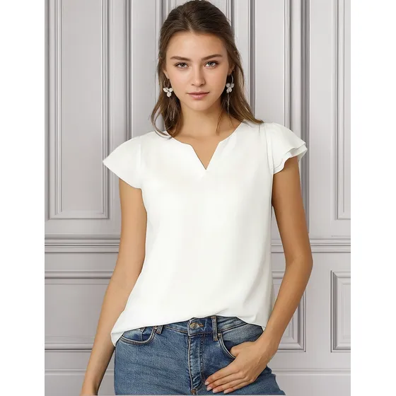 Blusa Mujer Sencilla Con Mangas Cortas Informal Negocios