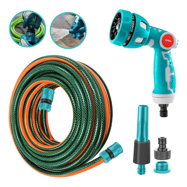 Kit Manguera De Riego 10m Reforz, Conectores Y Pistola Total