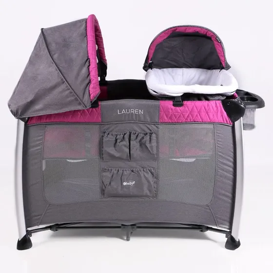 Cuna Corral Para Bebe Mecedora Con Moises Niño Y Niña Color Azul Rosado Diseño De La Tela De Lujo